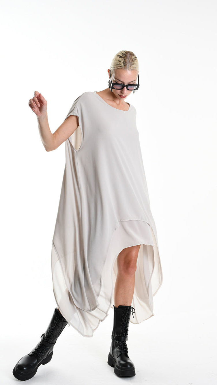 A34B W500425 DRESS Asymmetric Georgette Sand