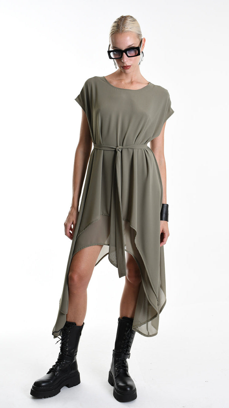 A34B W500425 DRESS Asymmetric Georgette Green