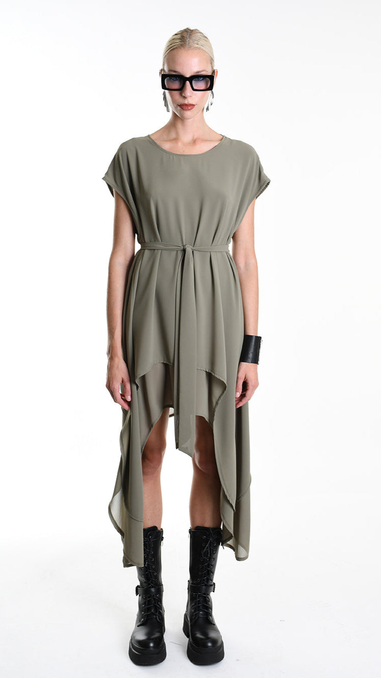 A34B W500425 DRESS Asymmetric Georgette Green