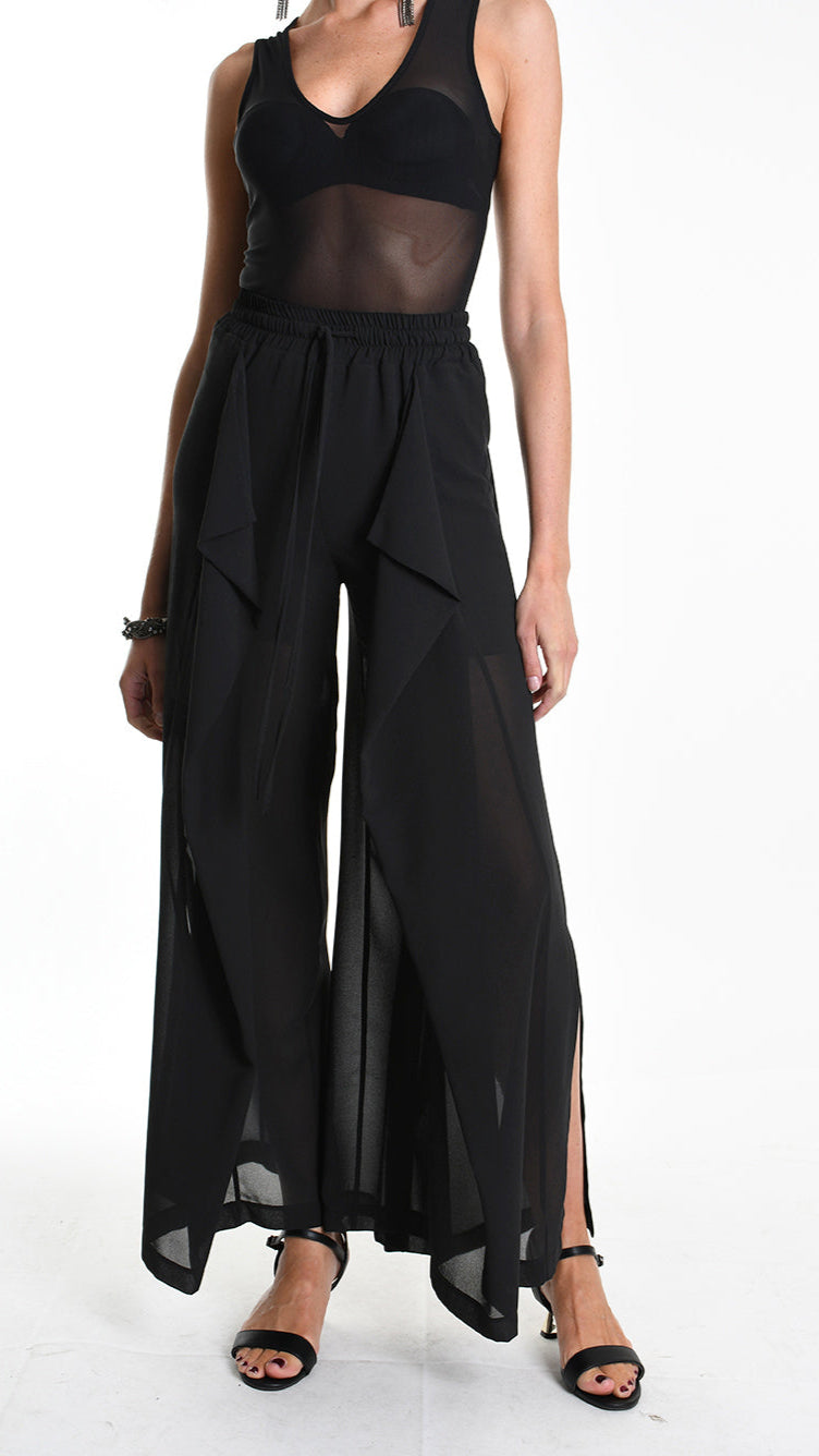 A34B W505725 TROUSER Wide Georgette Black