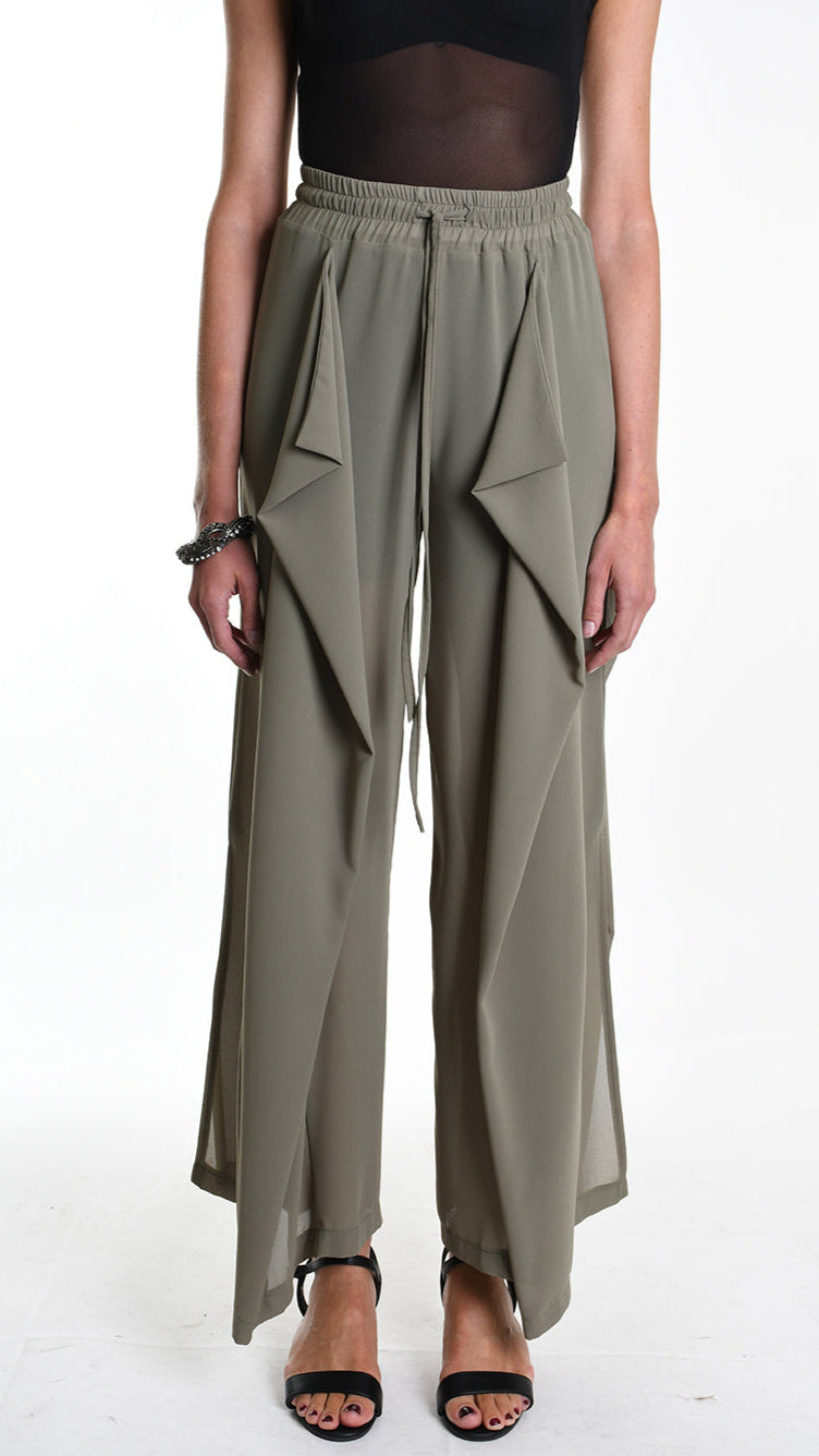 A34B W505725 TROUSER Wide Georgette Green