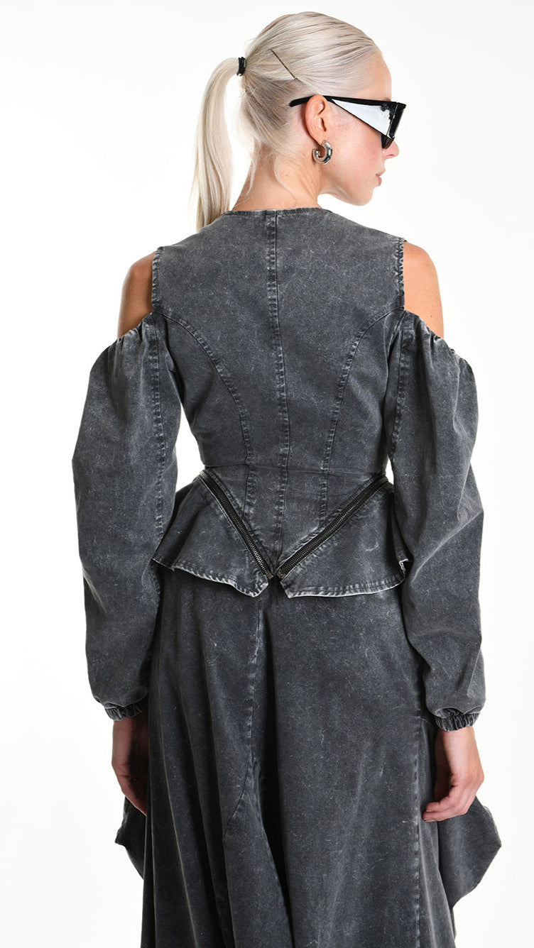 A34B W506025 JACKET Skinny Gabardina Cotton Marmorized Grey