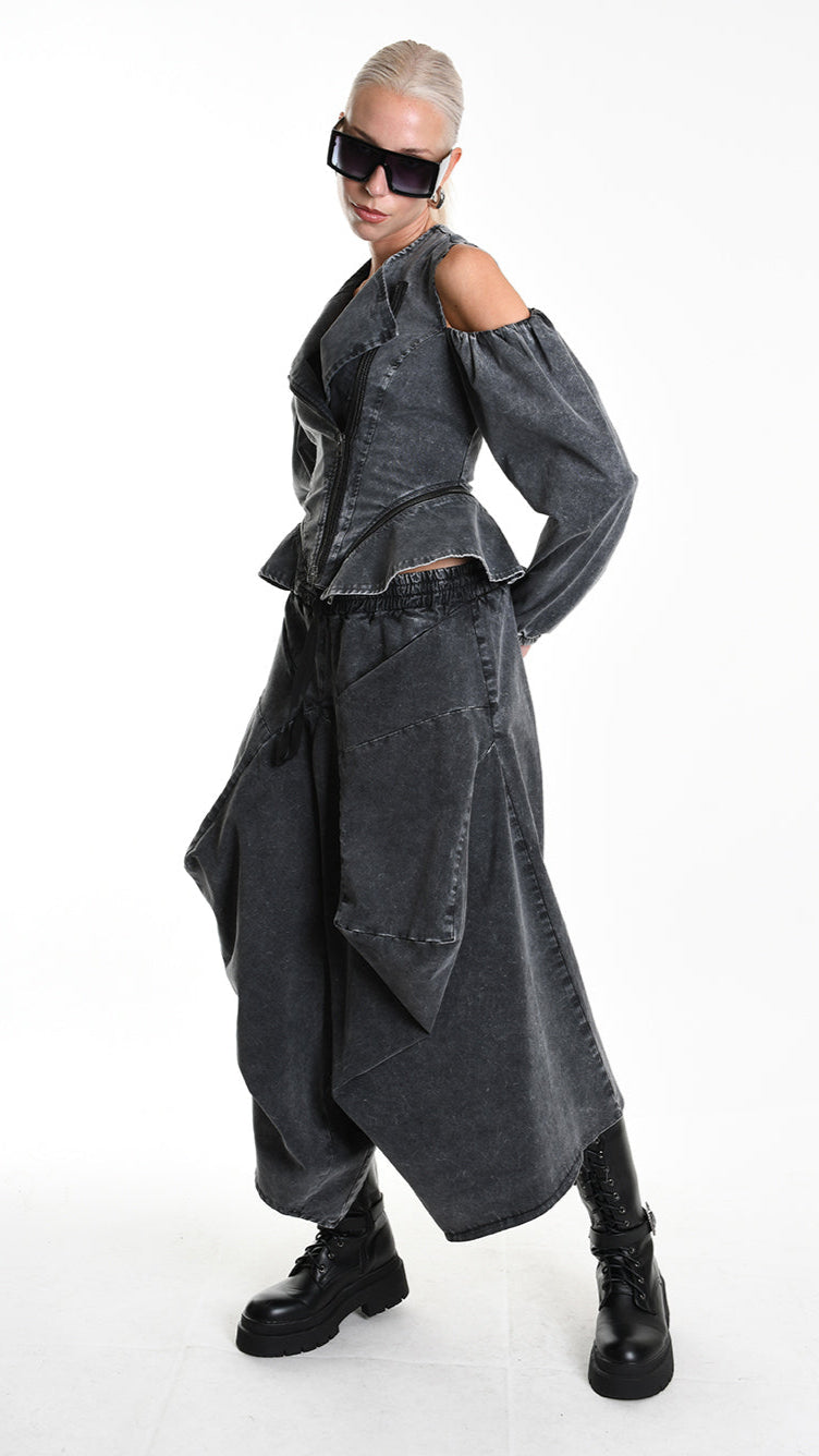 A34B W506025 JACKET Skinny Gabardina Cotton Marmorized Grey