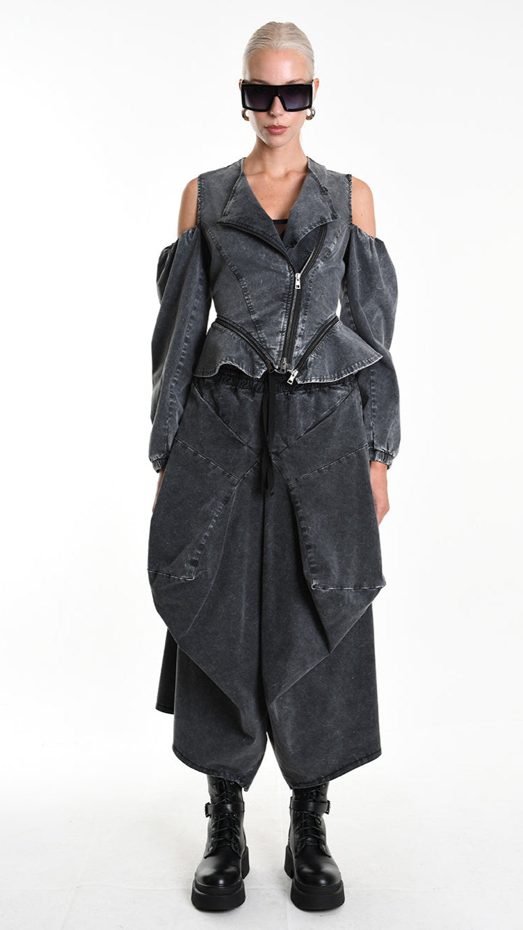 A34B W506025 JACKET Skinny Gabardina Cotton Marmorized Grey