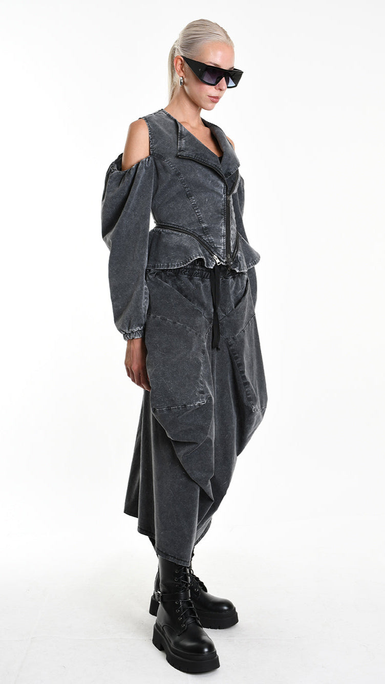 A34B W506025 JACKET Skinny Gabardina Cotton Marmorized Grey