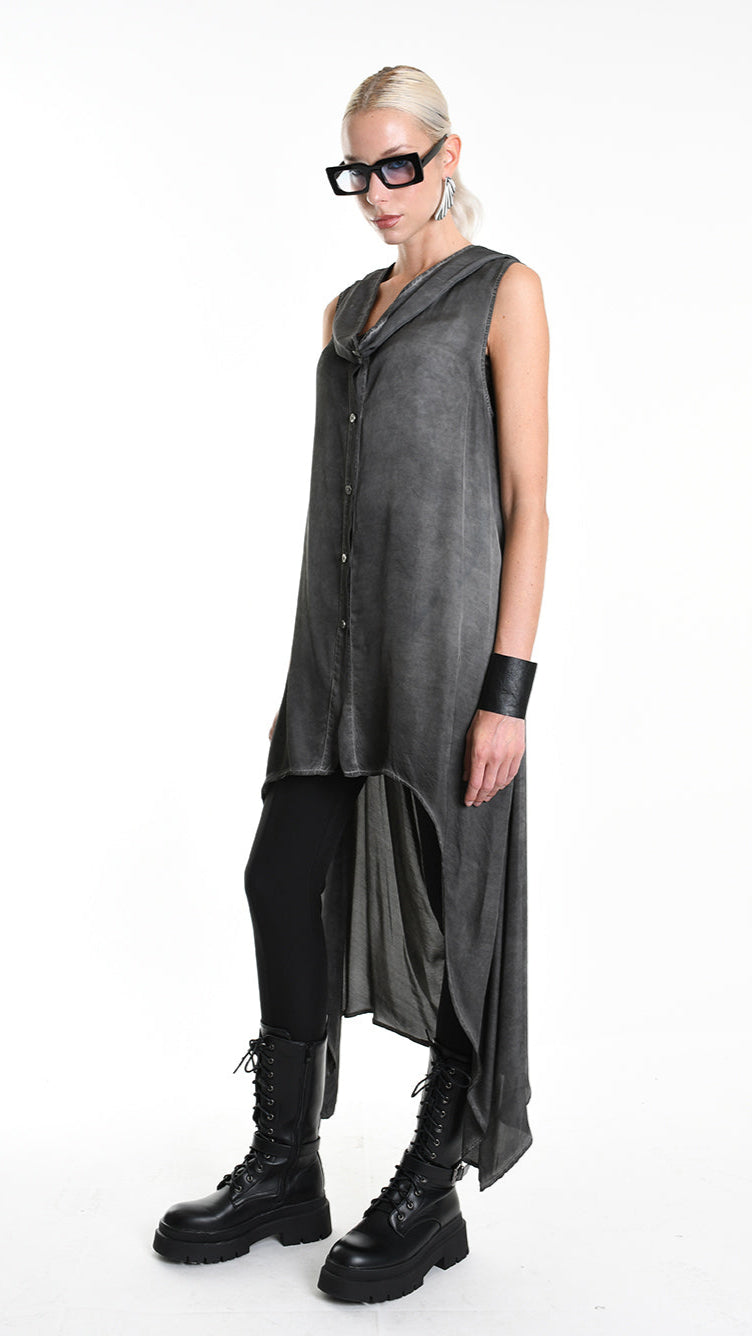 A34B W508625 GILET Asymmetric Satin Viscose Dyed Cold Black