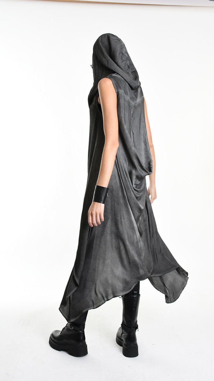 A34B W508625 GILET Asymmetric Satin Viscose Dyed Cold Black