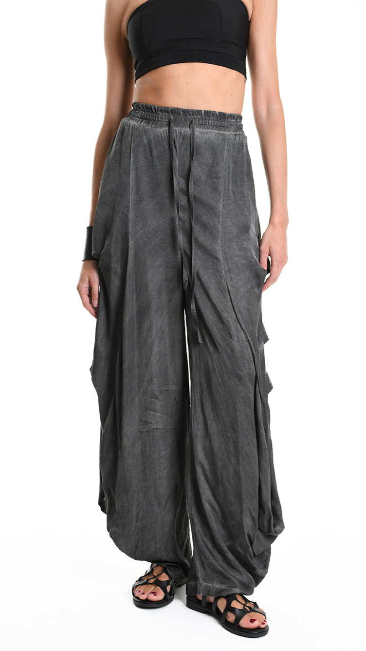 A34B W512425 TROUSER Over Wide Satin Viscose Black