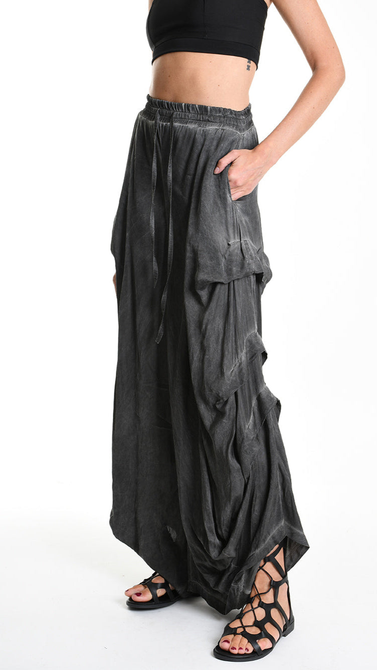 A34B W512425 TROUSER Over Wide Satin Viscose Black