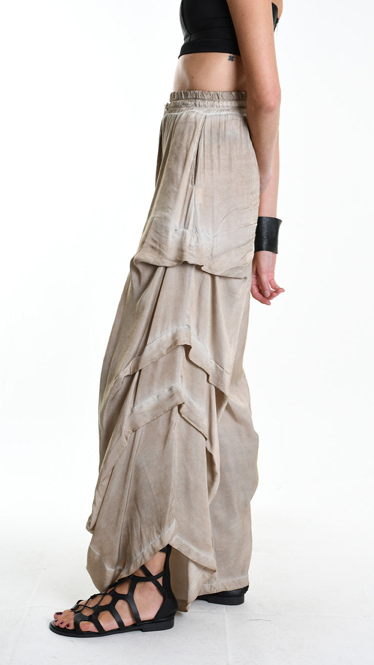 A34B W512425 TROUSER Over Wide Satin Viscose Sand