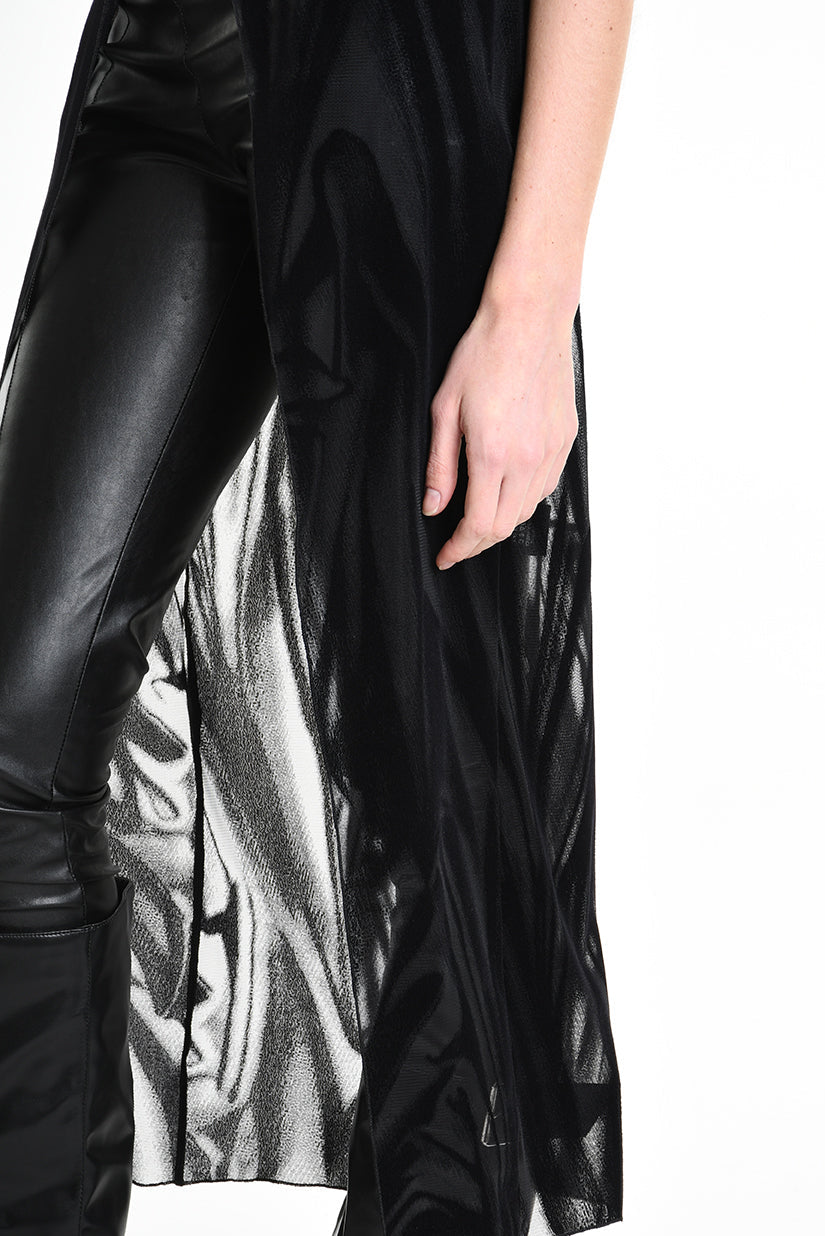 4B W5138 TANK TOP Over Tulle Devore Flocked Stretch Black LA HAINE INSIDE US