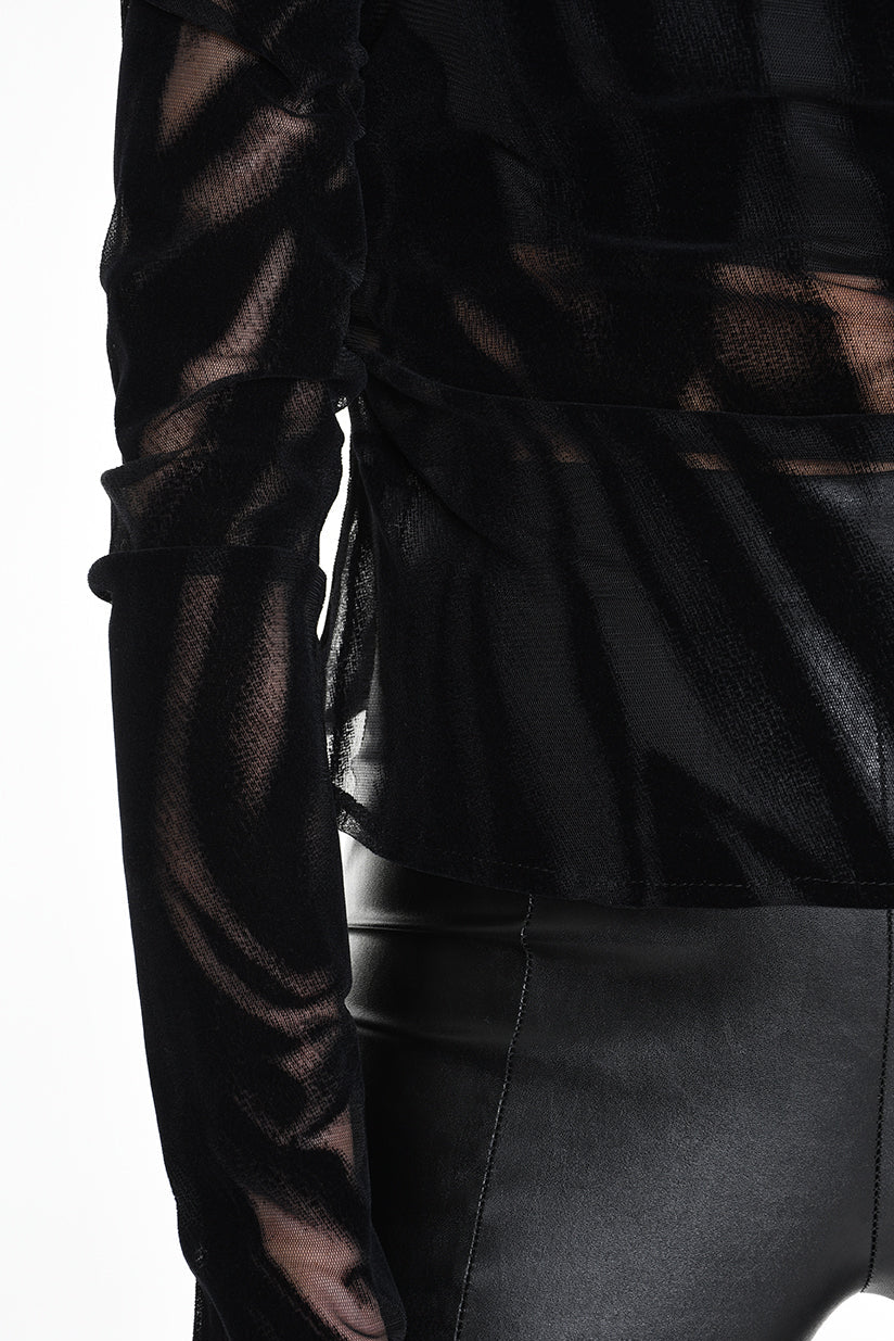 4B W5139 SWEATER Tulle Devore Flocked Stretch Black LA HAINE INSIDE US