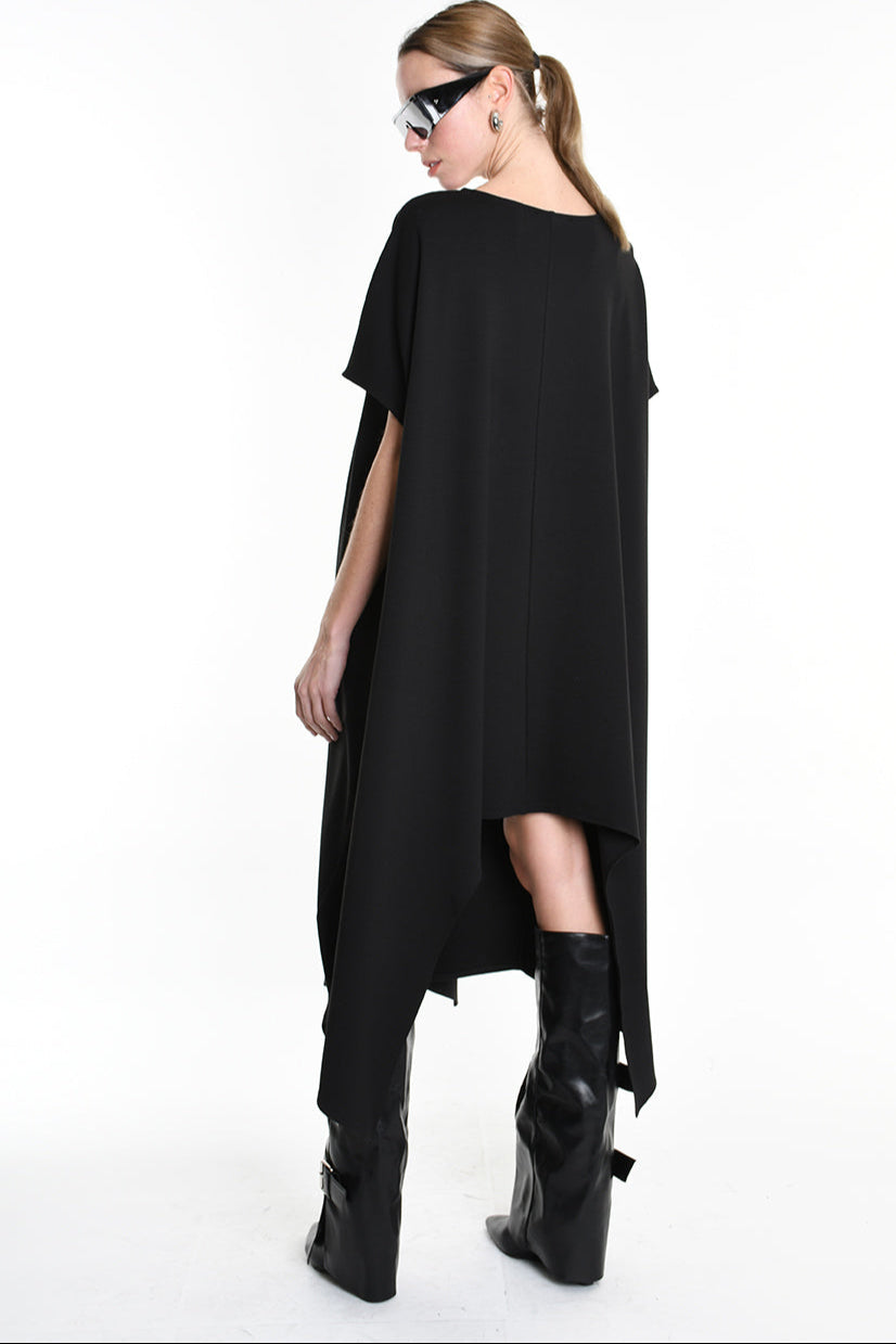 4B W5140 DRESS Asymmetric Over Punto Milano UNISEX Black LA HAINE INSIDE US