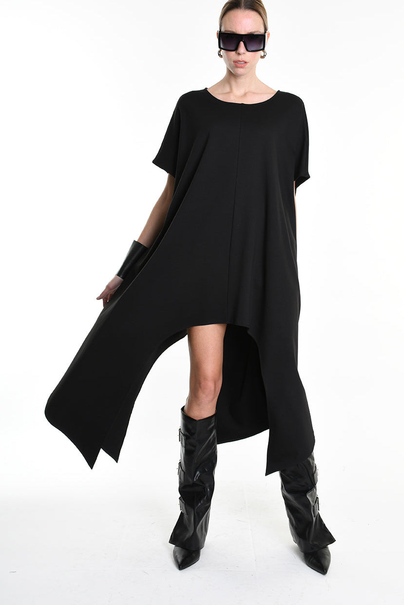 4B W5140 DRESS Asymmetric Over Punto Milano UNISEX Black LA HAINE INSIDE US