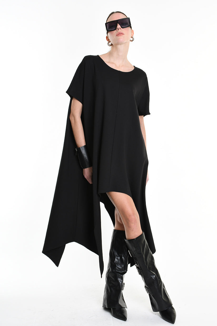 4B W5140 DRESS Asymmetric Over Punto Milano UNISEX Black LA HAINE INSIDE US