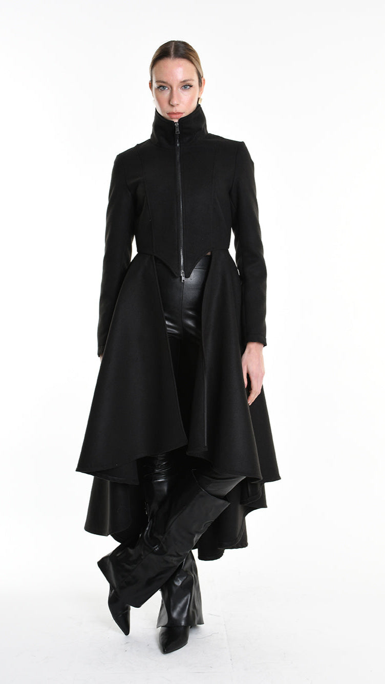 4B W5151 COAT Asymmetric Cloth Lined Black TEPHRA