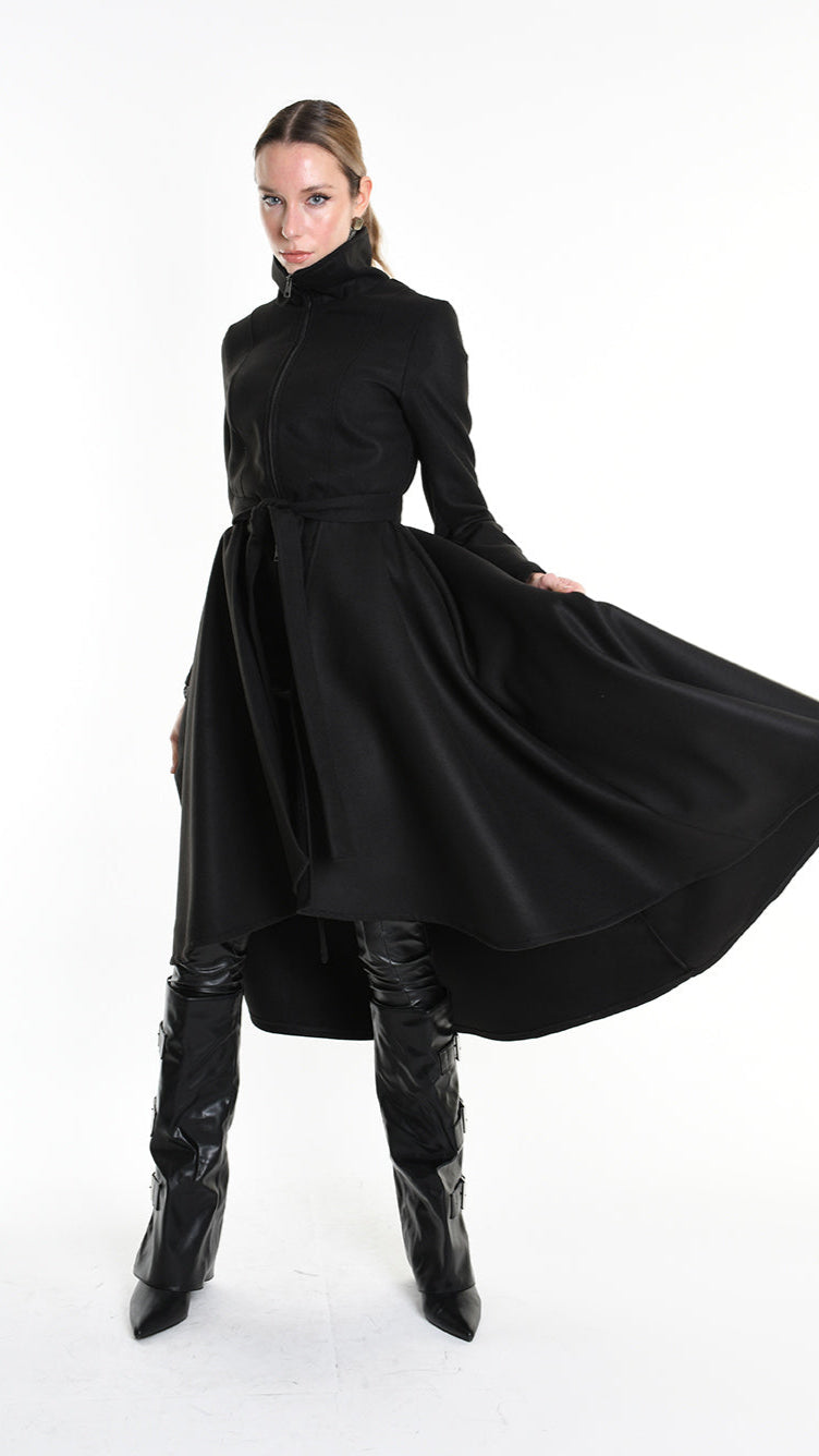 4B W5151 COAT Asymmetric Cloth Lined Black TEPHRA