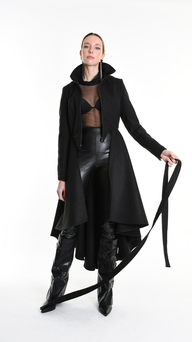 4B W5151 COAT Asymmetric Cloth Lined Black TEPHRA