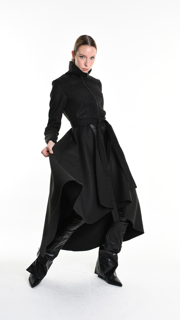 4B W5151 COAT Asymmetric Cloth Lined Black TEPHRA