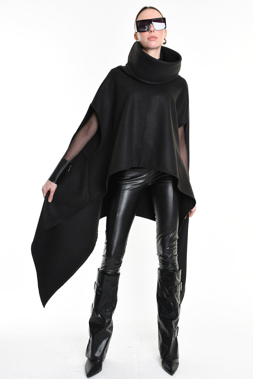 4B W5153 CAPE Over Asymmetric Cloth UNISEX D Black LA HAINE INSIDE US