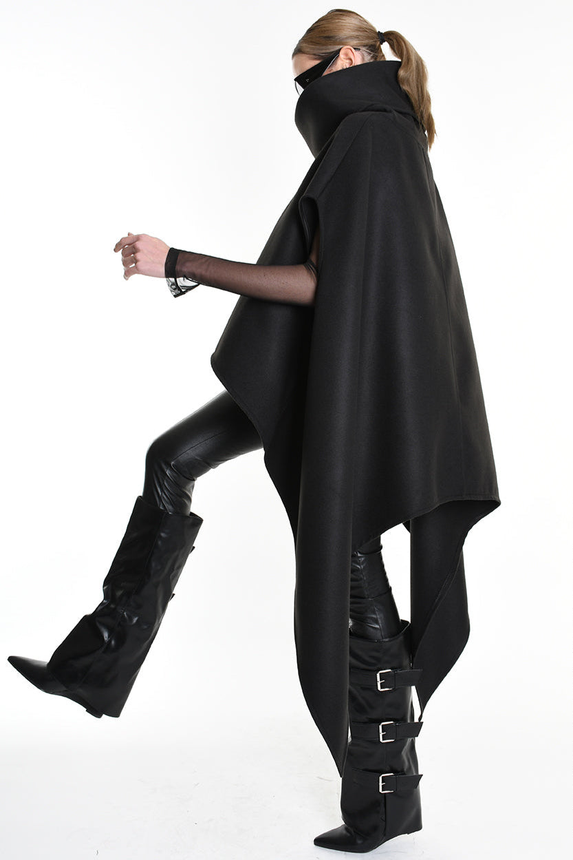 4B W5153 CAPE Over Asymmetric Cloth UNISEX D Black LA HAINE INSIDE US