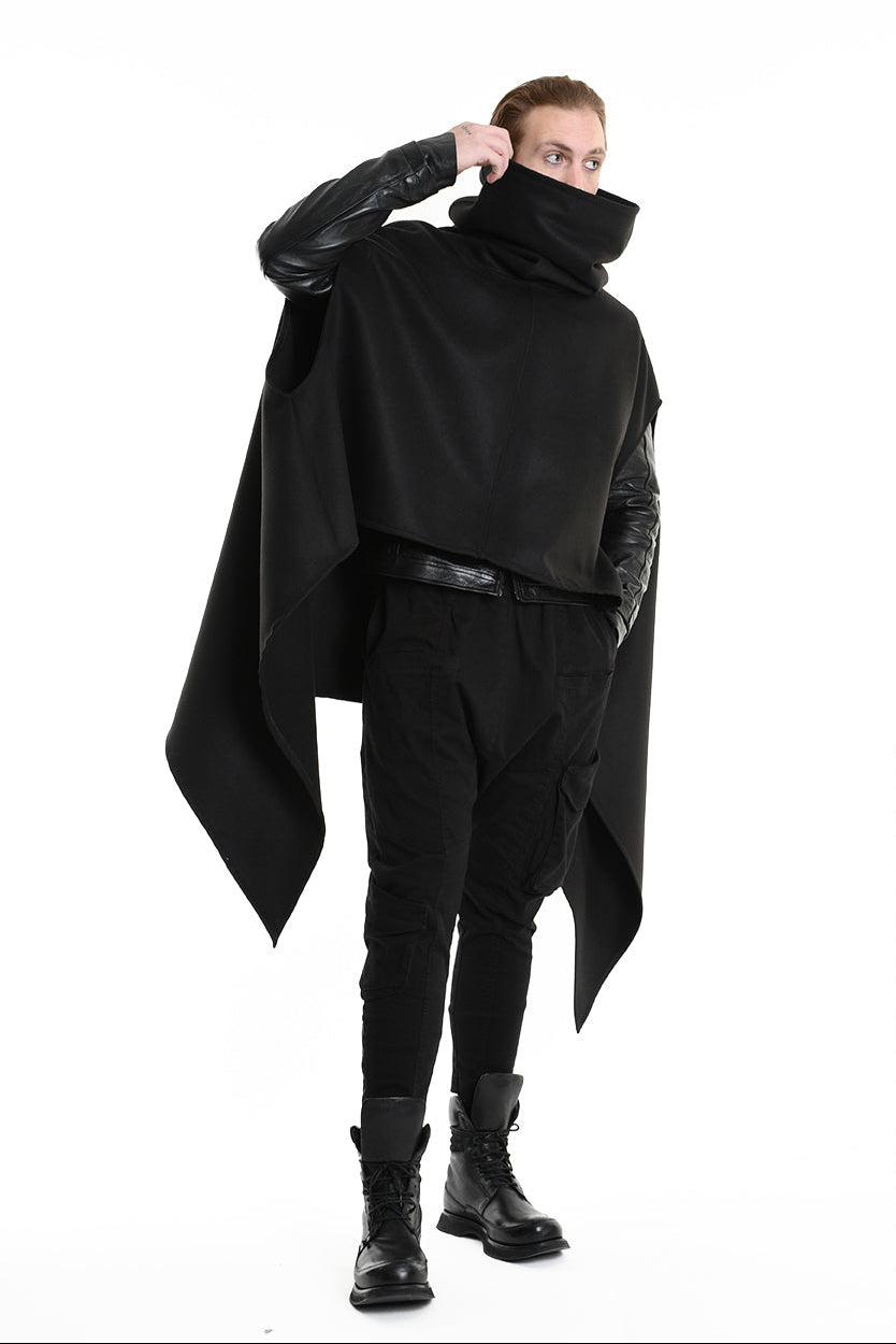 4B W5153 CAPE Over Asymmetric Cloth UNISEX D Black LA HAINE INSIDE US