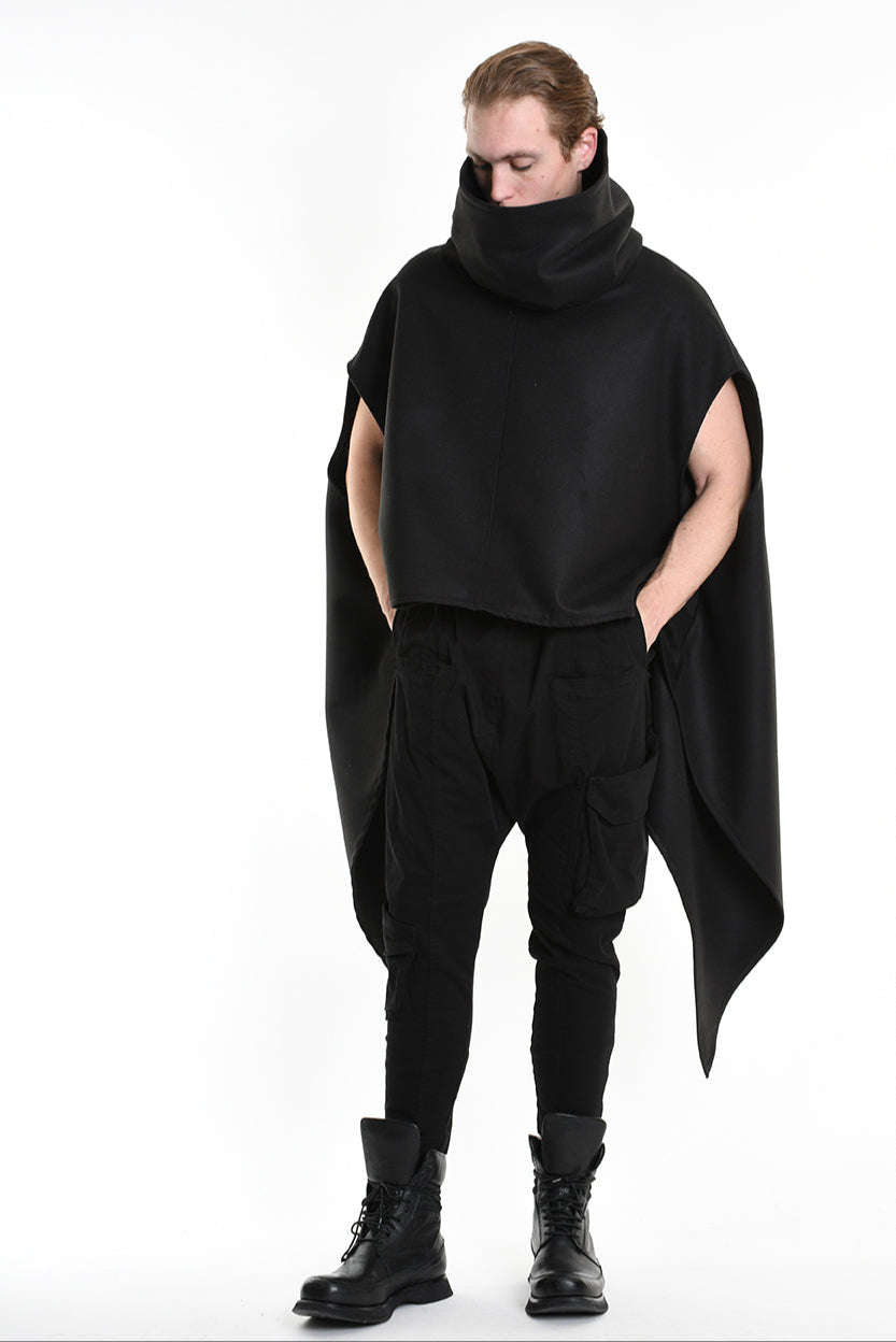 4B W5153 CAPE Over Asymmetric Cloth UNISEX D Black LA HAINE INSIDE US