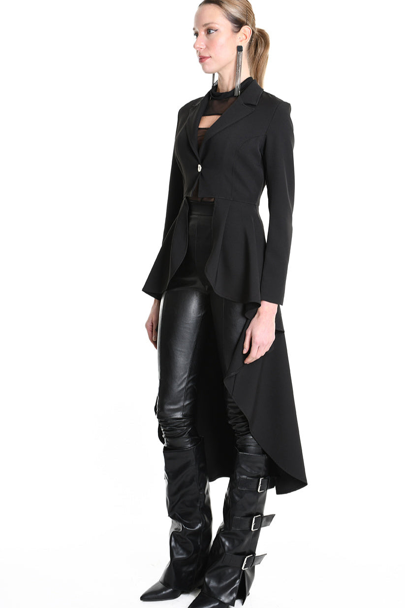 4B W5154 ASYMMETRICAL JACKET in Techno Stretch & Tulle Black LA HAINE INSIDE US