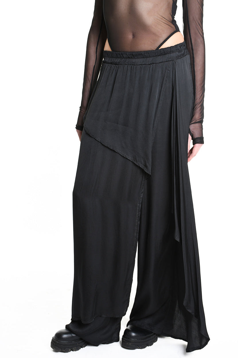 4B W5165 TROUSER Regular Satin Viscose Dyed Hot Black WOMAN LA HAINE INSIDE US