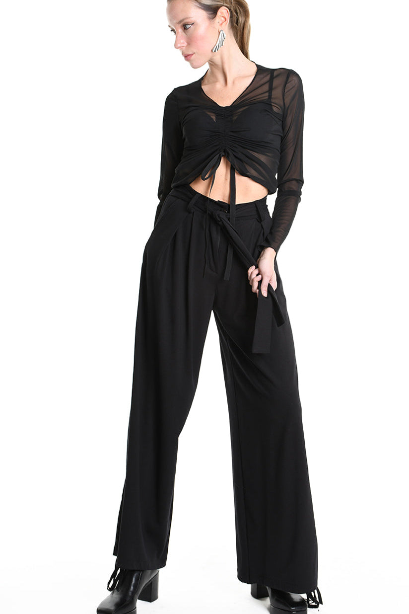 4B W5177 TROUSER Wide Fit Punto Milano Black WOMAN LA HAINE INSIDE US