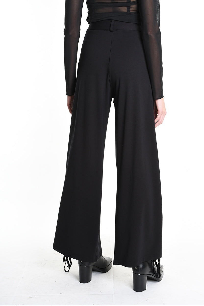 4B W5177 TROUSER Wide Fit Punto Milano Black WOMAN LA HAINE INSIDE US