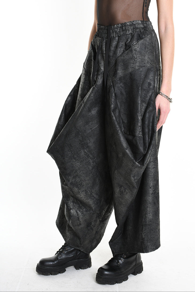 4B W5187 TROUSER Cargo Gabardina Stretch Print Coated UNISEX Black LA HAINE INSIDE US