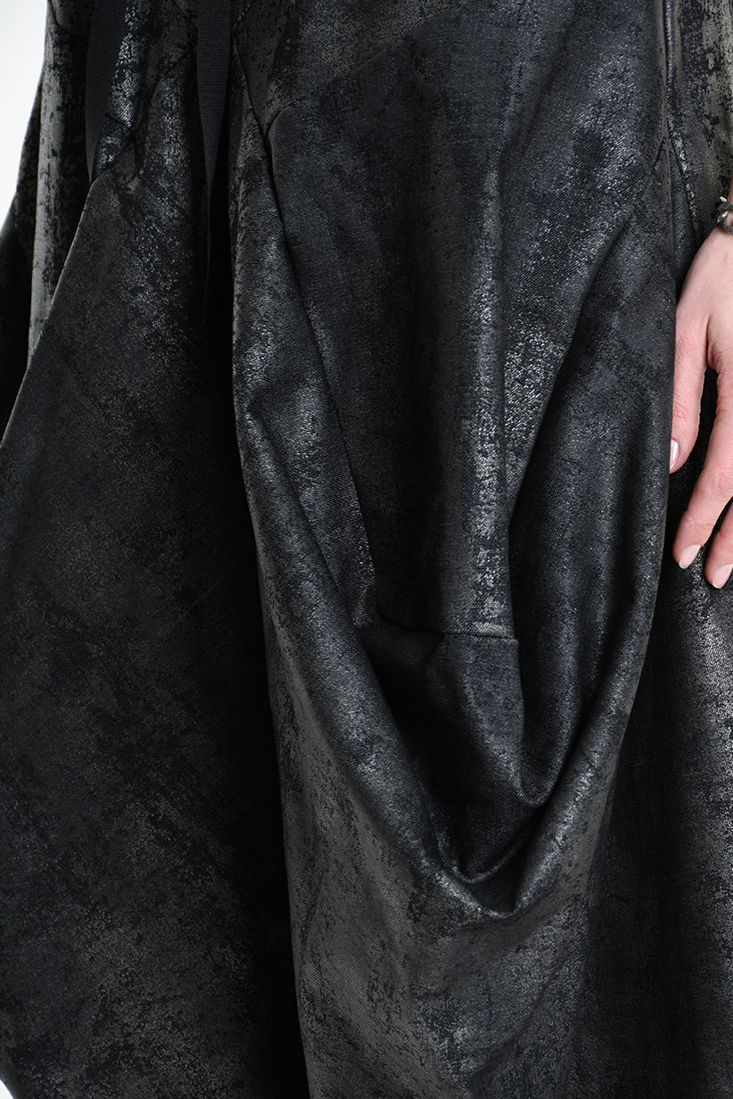 4B W5187 TROUSER Cargo Gabardina Stretch Print Coated UNISEX Black LA HAINE INSIDE US