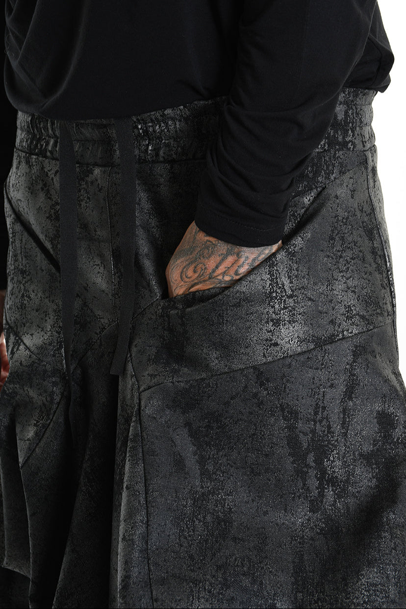 4B W5187 TROUSER Cargo Gabardina Stretch Print Coated UNISEX Black LA HAINE INSIDE US