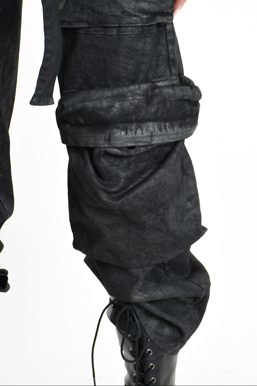 4B W5191 TROUSER Wide Fit Gabardine Cotton Dyed Coated Black WOMAN LA HAINE INSIDE US