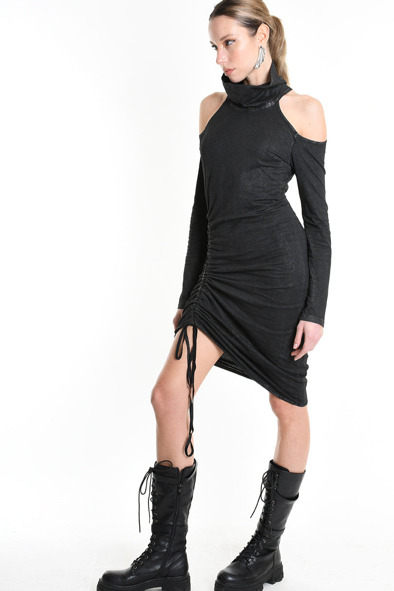 4B W5192 DRESS Tube Jersey Dyed Coated Black LA HAINE INSIDE US