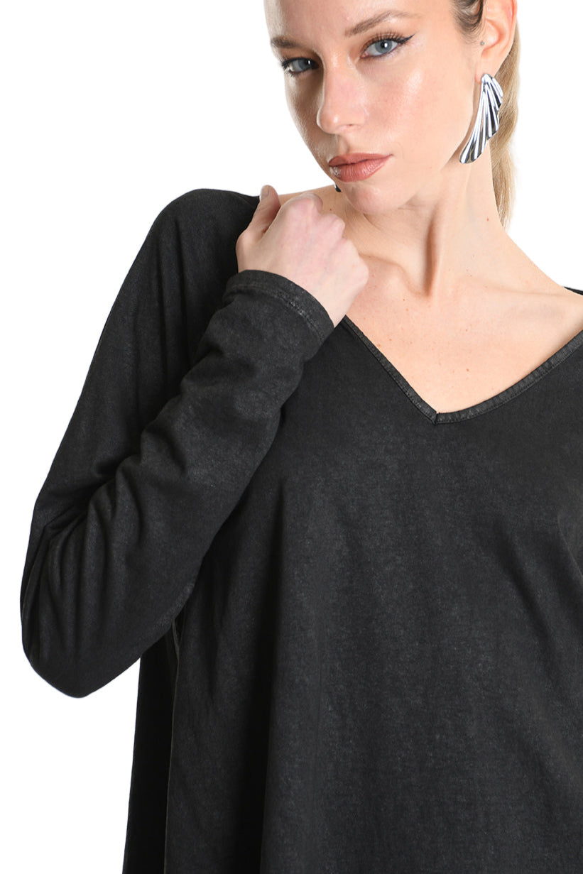 4B W5193 T-SHIRT Over Asymmetric Jersey Dyed Coated Black LA HAINE INSIDE US