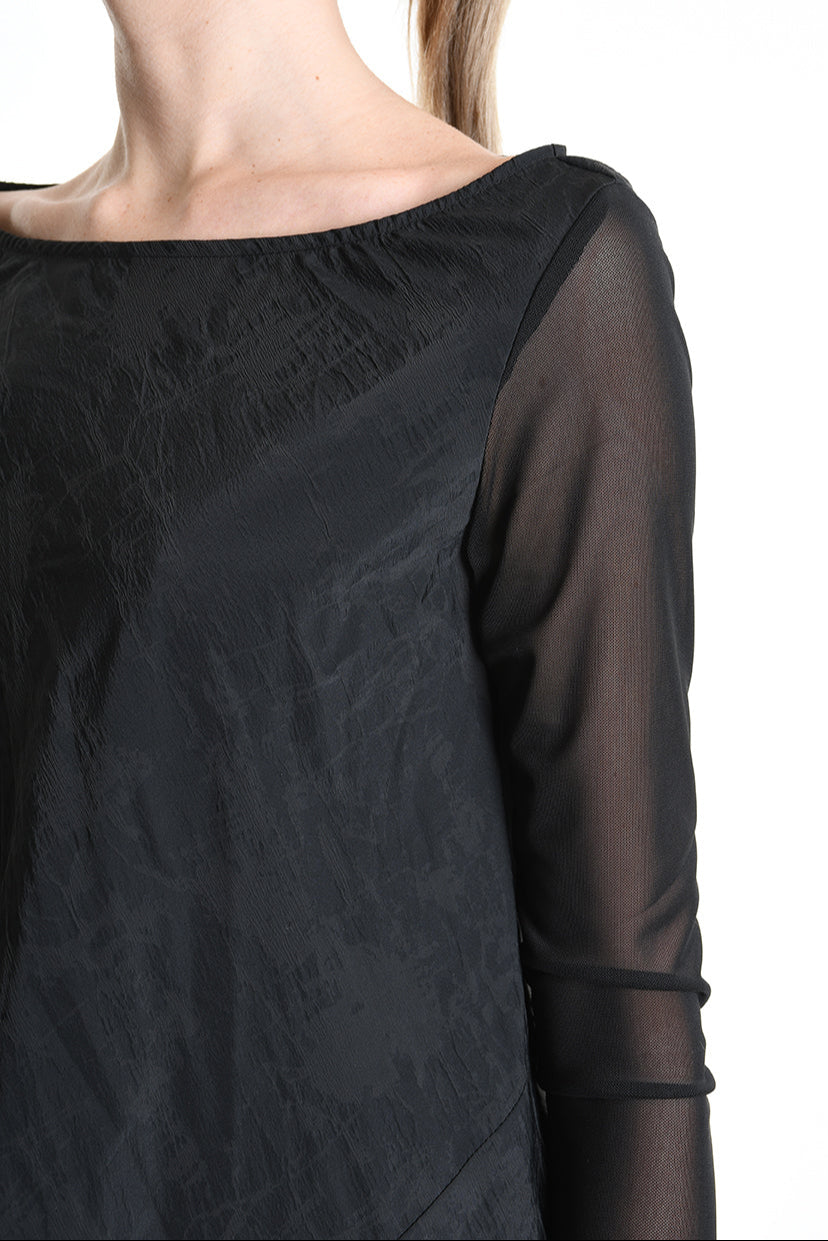 4B W5194 SWEATER Over Asymmetric Nylon Jacquard & Tulle Stretch Black LA HAINE INSIDE US
