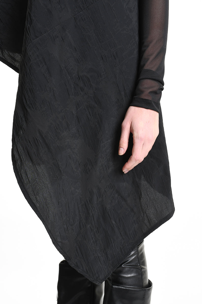 4B W5194 SWEATER Over Asymmetric Nylon Jacquard & Tulle Stretch Black LA HAINE INSIDE US