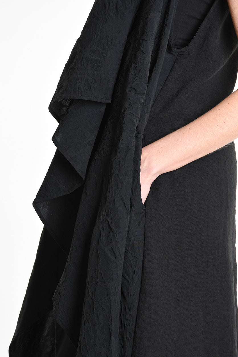 4B W5195 LONG VEST in Nylon Jacquard & Stretch Tulle UNISEX U Black LA HAINE INSIDE US