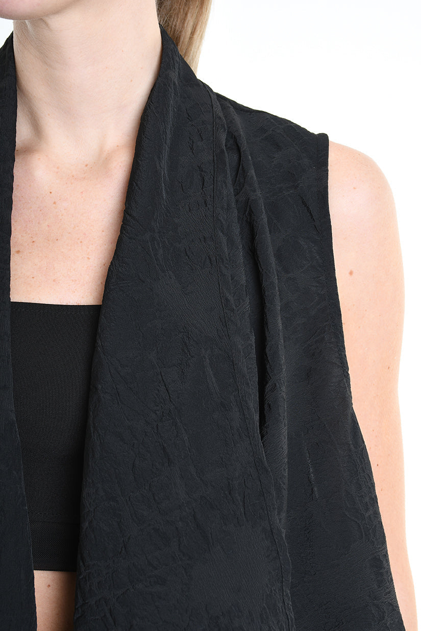 4B W5195 LONG VEST in Nylon Jacquard & Stretch Tulle UNISEX U Black LA HAINE INSIDE US