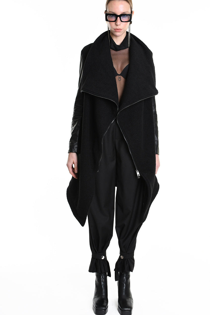 4B W5220 COAT Over Asymmetric Boiled Wool & Nappa Leather Black LA HAINE INSIDE US