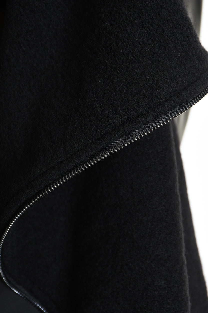 4B W5220 COAT Over Asymmetric Boiled Wool & Nappa Leather Black LA HAINE INSIDE US