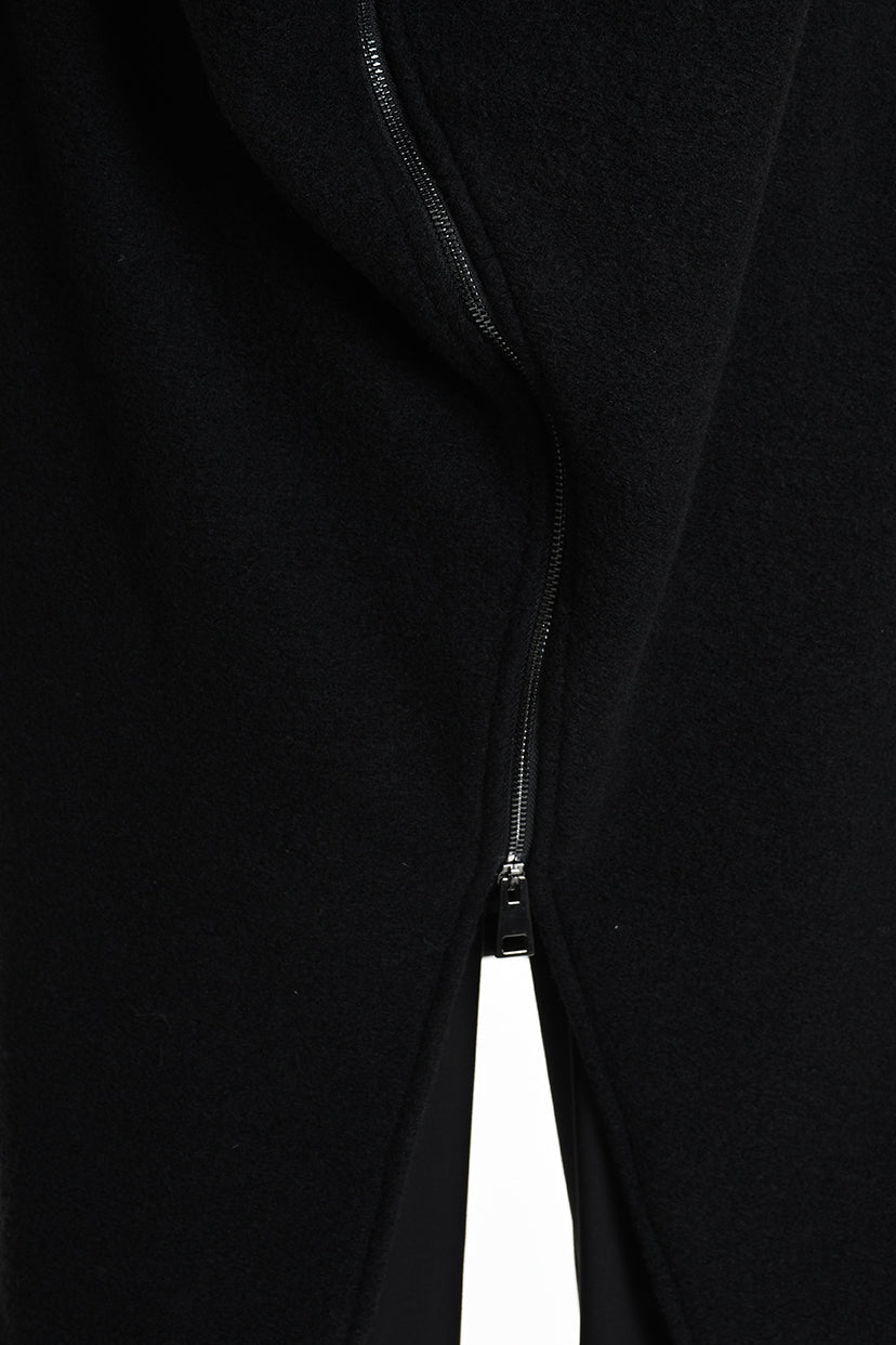 4B W5220 COAT Over Asymmetric Boiled Wool & Nappa Leather Black LA HAINE INSIDE US