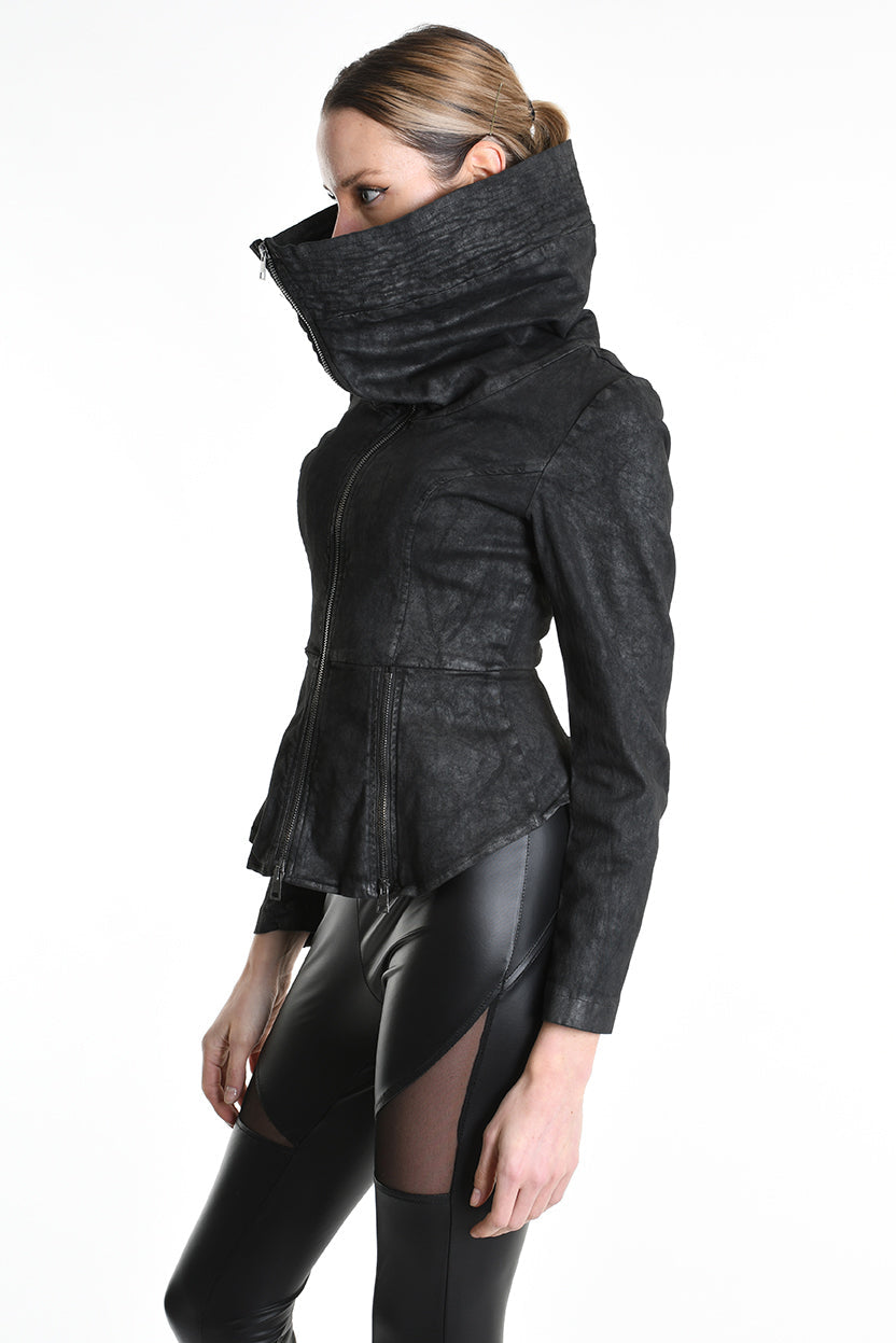4B W5222 SLIM FIT JACKET in Garment-Dyed Laminated Cotton Gabardine Black LA HAINE INSIDE US