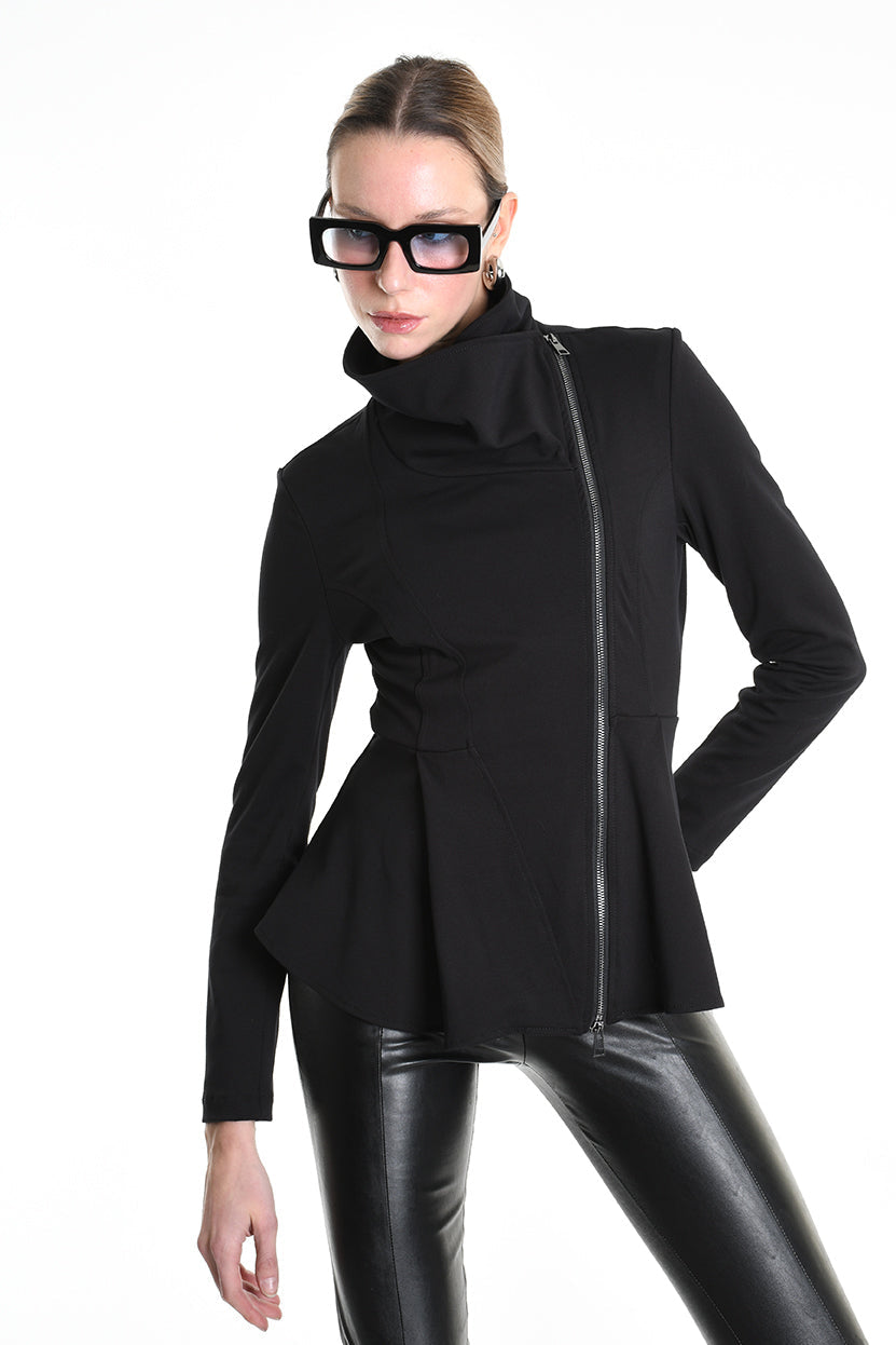 4B W5242 SLIM FIT ASYMMETRICAL JACKET in Punto Milano Black LA HAINE INSIDE US