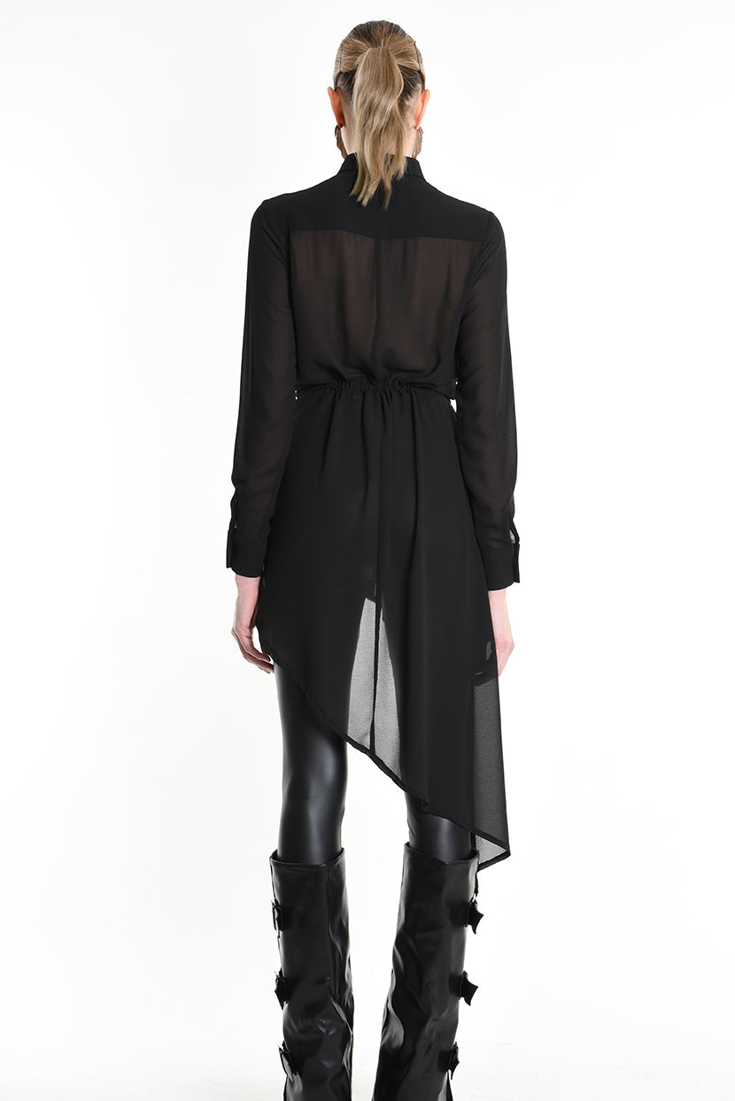 4B W5246 SHIRT Asymmetric Georgette Black LA HAINE INSIDE US
