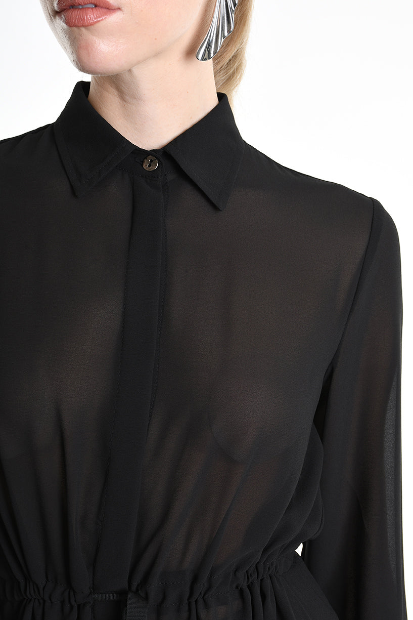 4B W5246 SHIRT Asymmetric Georgette Black LA HAINE INSIDE US