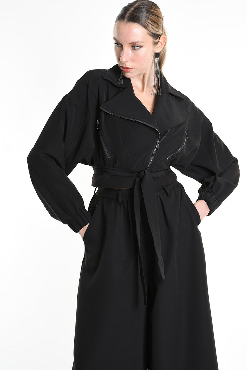 4B W5247 CROPPED OVERSIZED BOMBER in Techno Stretch Black LA HAINE INSIDE US