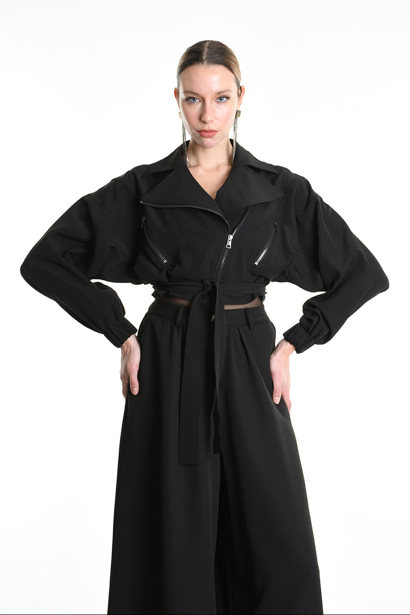 4B W5247 CROPPED OVERSIZED BOMBER in Techno Stretch Black LA HAINE INSIDE US